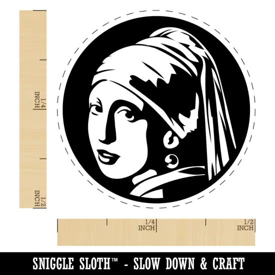 Girl with a Pearl Earring Painting by Johannes Vermeer Self-Inking Rubber Stamp for Stamping Crafting Planners Brown {1}