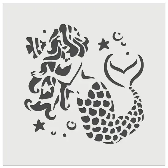 Elegant Mermaid Maiden with Butterfly Fish Wall Cookie DIY Craft Reusable Stencil {2}
