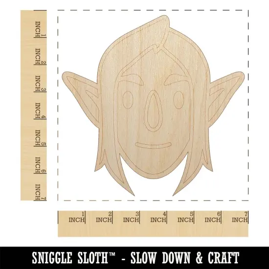 Elf Male Character Face Unfinished Wood Shape Piece Cutout for DIY Craft Projects {1}