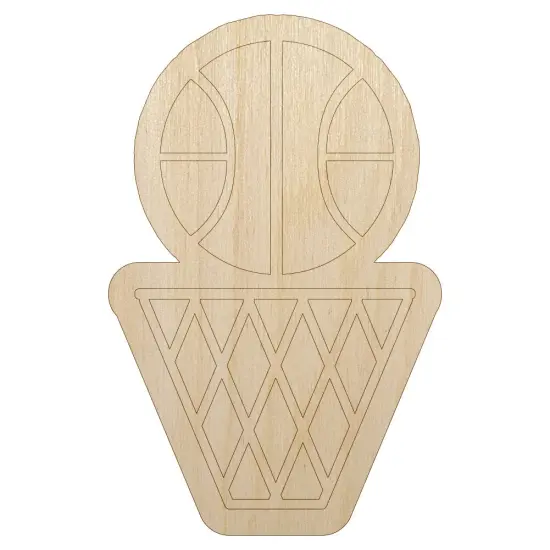 Basketball and Hoop Unfinished Wood Shape Piece Cutout for DIY Craft Projects {1}