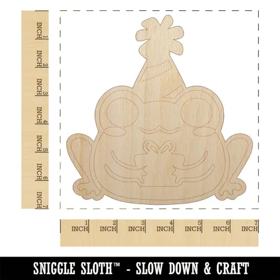Delightful Kawaii Chibi Birthday Frog Toad Holding Gift Unfinished Wood Shape Piece Cutout for DIY Craft Projects {1}