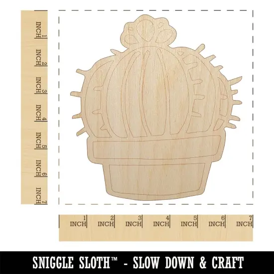 Hand Drawn Cactus With Flower Doodle Unfinished Wood Shape Piece Cutout for DIY Craft Projects {1}
