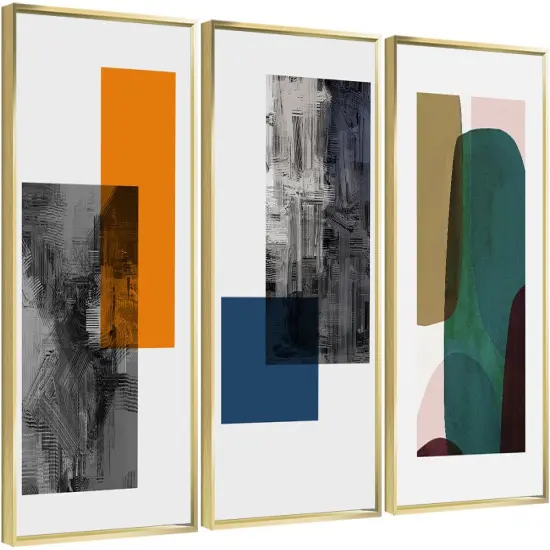 3 Set Framed Canvas Wall Art Oil Paintings - Blocks Paintings {1}