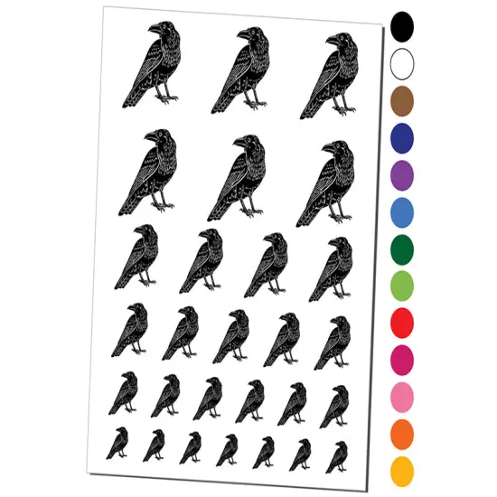 Elegant Black Raven Temporary Tattoo Water Resistant Fake Body Art Set Collection White {1}
