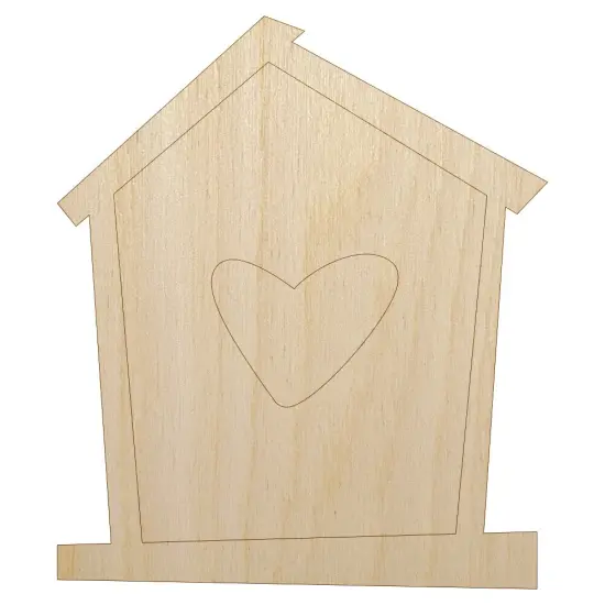 Birdhouse with Heart Unfinished Wood Shape Piece Cutout for DIY Craft Projects {2}