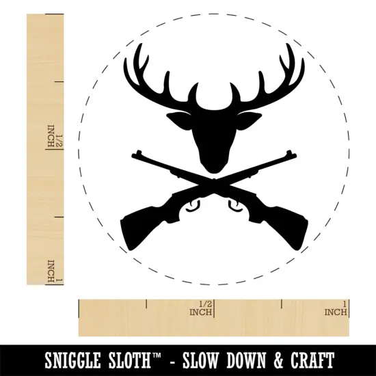 Crossed Hunting Rifles with Deer Head Antlers Self-Inking Rubber Stamp Ink Stamper for Stamping Crafting Planners Blue {1}