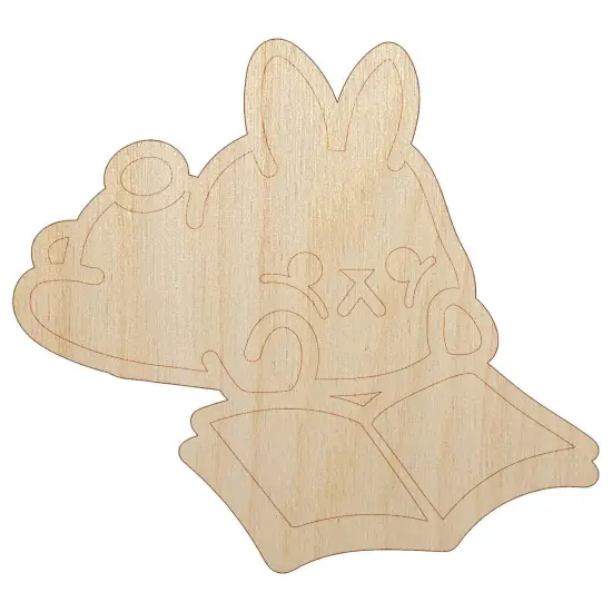 Cute Kawaii Bunny Rabbit Reading Studying for School Unfinished Wood Shape Piece Cutout for DIY Craft Projects {2}
