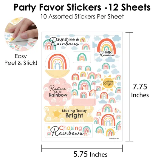 Big Dot of Happiness Hello Rainbow - Boho Baby Shower and Birthday Party Favor Sticker Set - 12 Sheets - 120 Stickers {4}