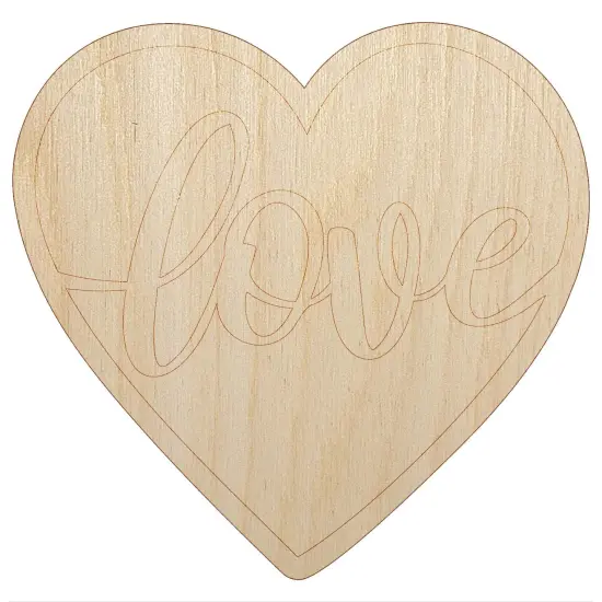 Love Script in Heart Unfinished Wood Shape Piece Cutout for DIY Craft Projects {7}