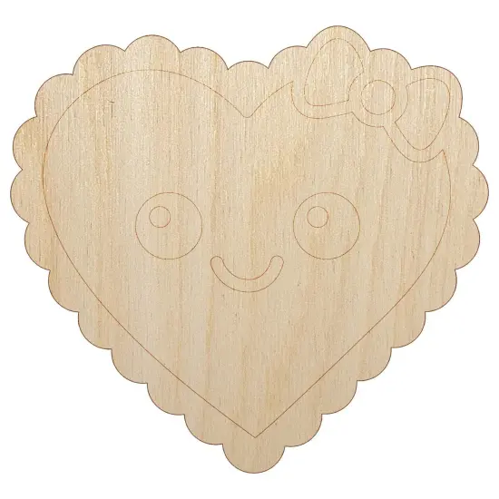 Cute Kawaii Heart with Bow Unfinished Wood Shape Piece Cutout for DIY Craft Projects {7}