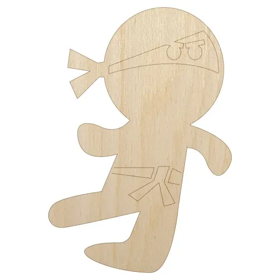 Cute Fighting Ninja Unfinished Wood Shape Piece Cutout for DIY Craft Projects {1}