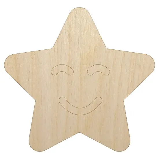 Star Happy Face Emoticon Unfinished Wood Shape Piece Cutout for DIY Craft Projects {7}