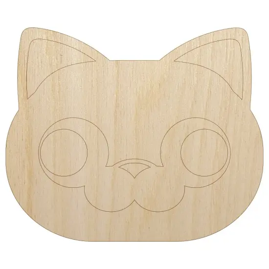 Round Cat Face Derpy Unfinished Wood Shape Piece Cutout for DIY Craft Projects {7}