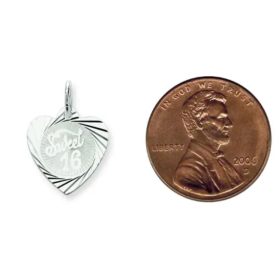 Sterling Silver Sweet Sixteen Heart Charm Birthday Jewerly 19mm x 14mm {2}