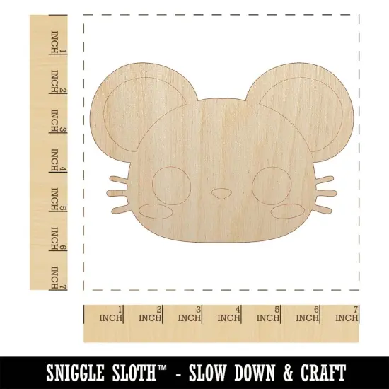 Charming Kawaii Chibi Mouse Face Blushing Cheeks Unfinished Wood Shape Piece Cutout for DIY Craft Projects {1}