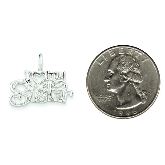 Sterling Silver I Love My Sister Pendant Charm Jewelry 20mm x 25mm {2}