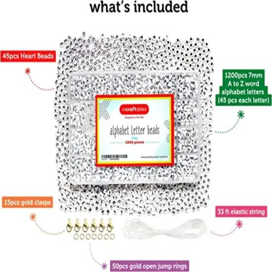 Incraftables Bicone Crystal Beads for Jewelry Making 1200pcs (24 Colors) & 1200pcs Round Letter Beads for Jewelry Making (7mm). A-Z Letters Black Alphabet for DIY Friendship Bracelets & Crafts {6}