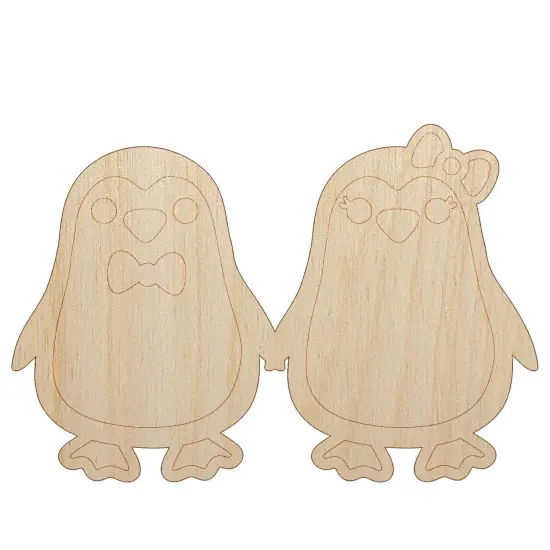 Penguin Couple in Love Anniversary Unfinished Wood Shape Piece Cutout for DIY Craft Projects {2}