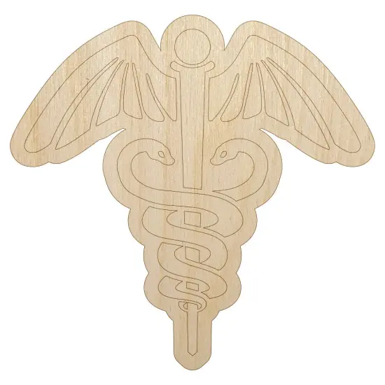 Caduceus Health Medical Symbol Unfinished Wood Shape Piece Cutout for DIY Craft Projects {7}