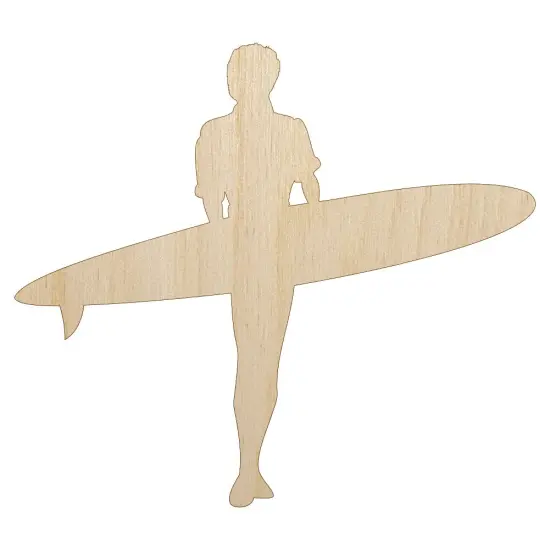 Surfer Surfing Walking with Surfboard Silhouette Unfinished Wood Shape Piece Cutout for DIY Craft Projects {2}