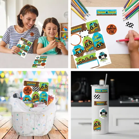 Big Dot of Happiness Smash and Crash - Monster Truck - Boy Birthday Party Favor Sticker Set - 12 Sheets - 120 Stickers {7}