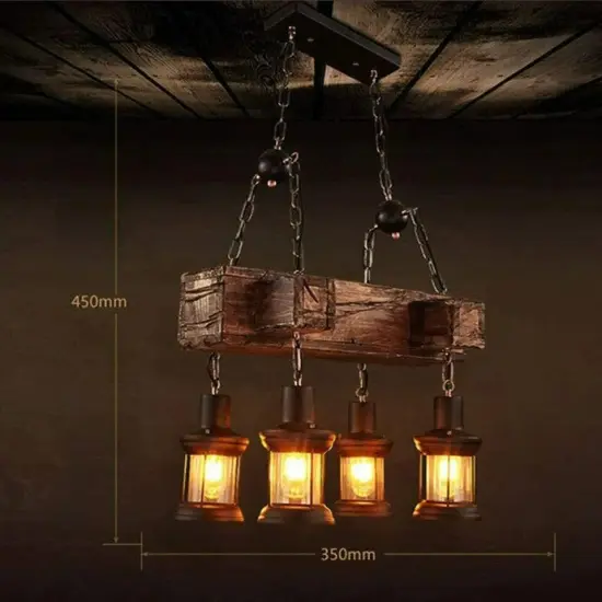4 Lights Chandelier Pendant Lighting Wooden Ceiling Light Hanging Lamp Fixture {3}