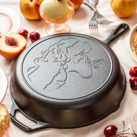 Lodge Cast Iron Skillet, Dolly Parton Profile and Butterfly Design Seasoned Cookware for Home or Camp Kitchen, 10.25 in dia {4}