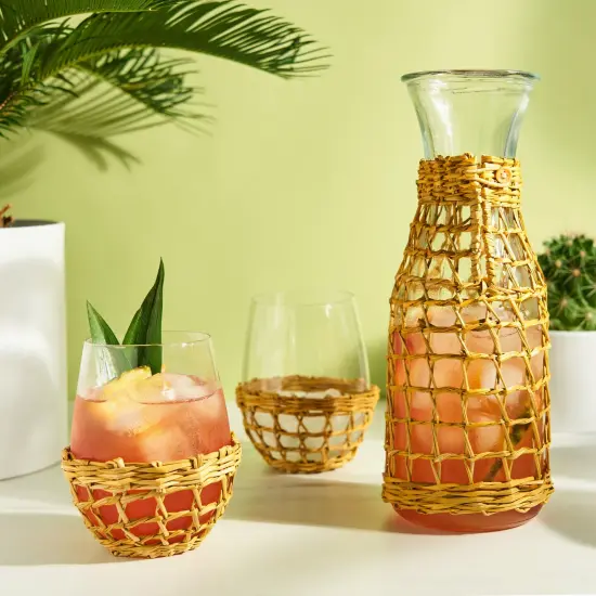 Island Carafe & Stemless Wine Glass Set  {3}