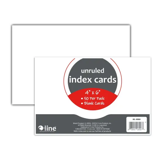 Index Cards, 4" x 6", White, Unruled, 50 Per Pack, 10 Packs {1}