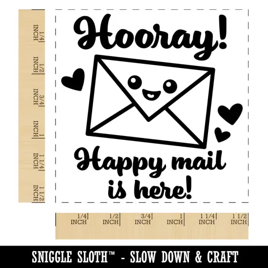 Hooray Happy Mail is Here Self-Inking Rubber Stamp Ink Stamper Red {1}