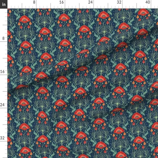 Various Fabrics by the Yard or Fat Quarter Small Art Nouveau Poppy Red Custom Printed Fabric by Spoonflower {1}