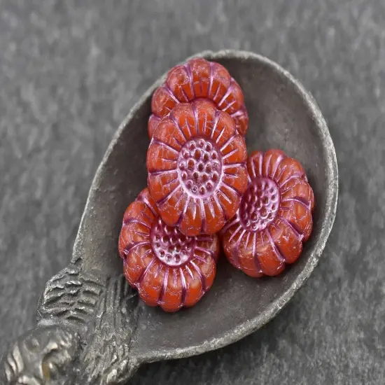 *12* 13mm Metallic Pink Washed Orange Opaline Sunflower Coin Beads {3}