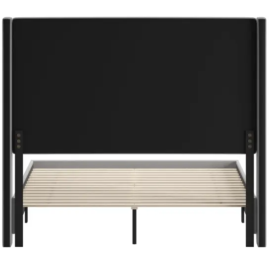 Merrick Lane Bramlett Modern Platform Bed - Gray Faux Linen - Queen - Padded Wingback Headboard - 8.5" Floor Clearance - Wood Support Slats - No Box Spring Needed {4}