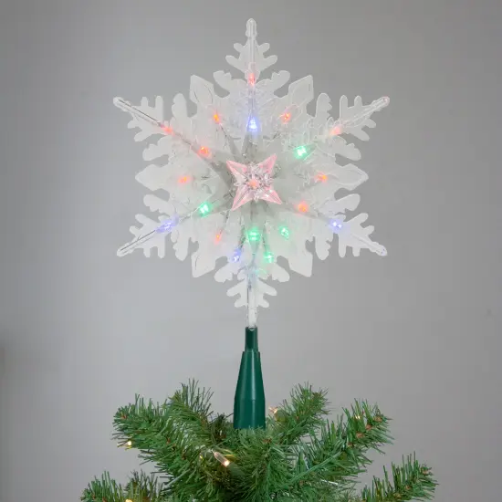 Kurt Adler 15" Lighted Three Dimensional Snowflake Christmas Tree Topper - Multi Colored Lights {3}