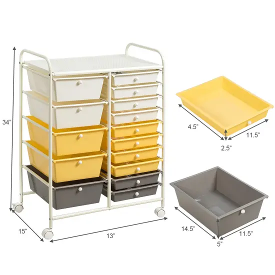 Costway 15 Drawer Rolling Storage Cart Storage Rolling Carts Drawers {3}