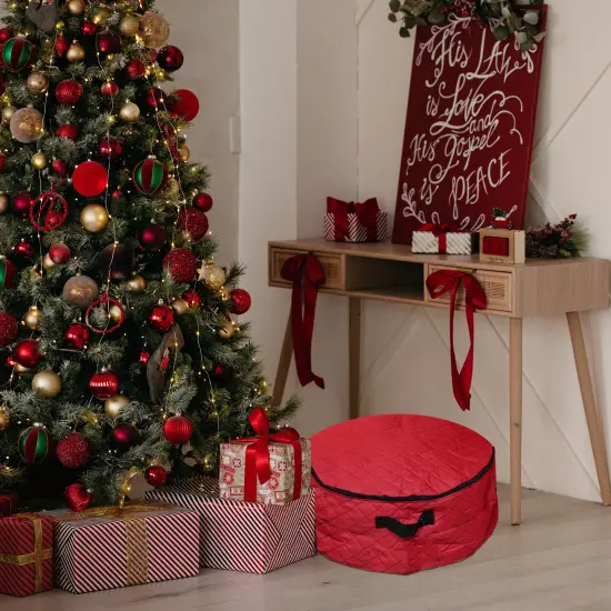 Simple Living 2-in-1 Quilted Red Zip Up Christmas Garland and Wreath Storage Bag 36" {4}