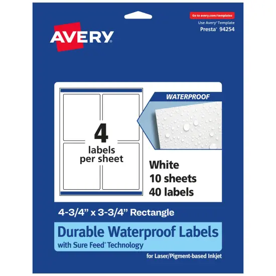 Avery Durable Waterproof Rectangle Labels with Sure Feed, 4.75" x 3.75" {7}