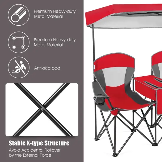 Portable Folding Camping Canopy Chairs with Cup Holder Red {4}