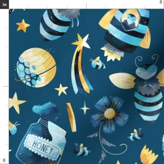 Various Fabrics by the Yard or Fat Quarter Whimsical Bees Outer Space Celestial Night Sky Exploration Astronauts Blue Yellow Custom Printed Fabric by Spoonflower {4}