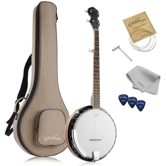 Ashthorpe 5-String Banjo - Full Size with 24 Brackets, Closed Back, Mahogany Resonator, and Geared 5th Tuner {7}