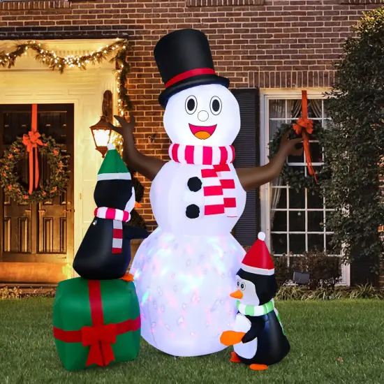 Costway 6 FT Inflatable Snowman & Penguins Christmas Decor w/Colorful LED Lights {4}