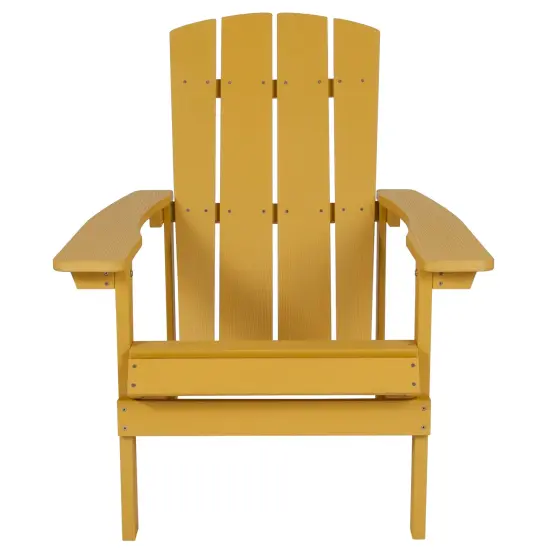 Emma and Oliver 4 Pack Outdoor All-Weather Poly Resin Wood Adirondack Chairs Yellow {3}