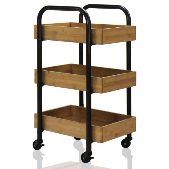 Oceanstar Portable Storage Cart with 3 Easy Removable Bamboo Trays Brown {8}