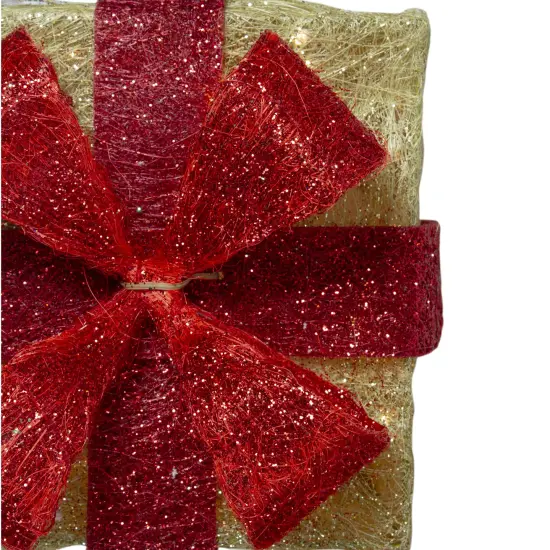 Northlight Set of 3 Lighted Tall Gold Gift Boxes with Red Bows Christmas Outdoor Decorations 18" {4}