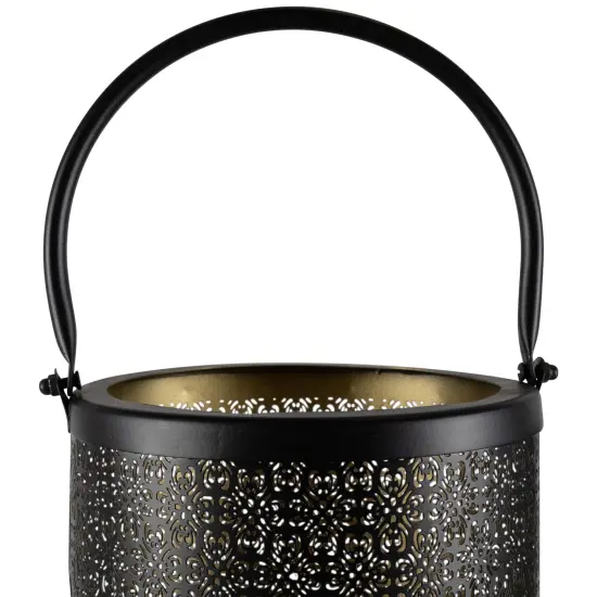 Northlight Laser-Cut Design Iron Candle Holders with Handles - 9.5" - Black - Set of 2 {7}