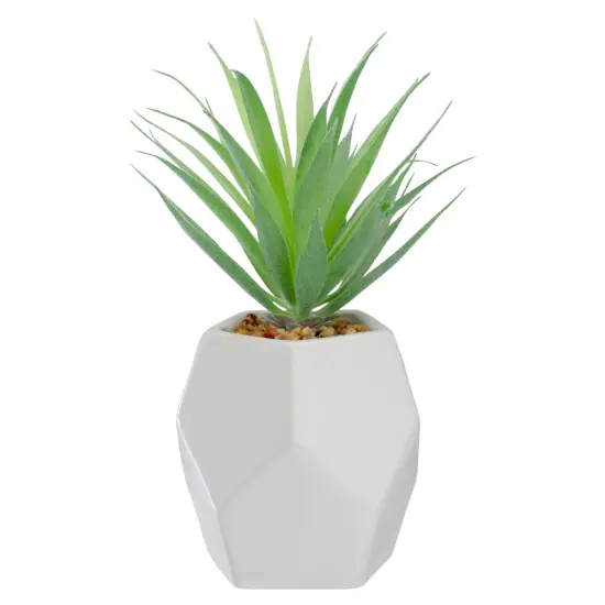 Northlight Artificial Sword Grass in a White Geometric Ceramic Pot - 7.5" {4}