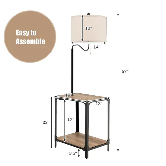 Costway Floor Lamp with End Table and USB Charging Ports 360&deg; Rotatable Lamp Arm {4}