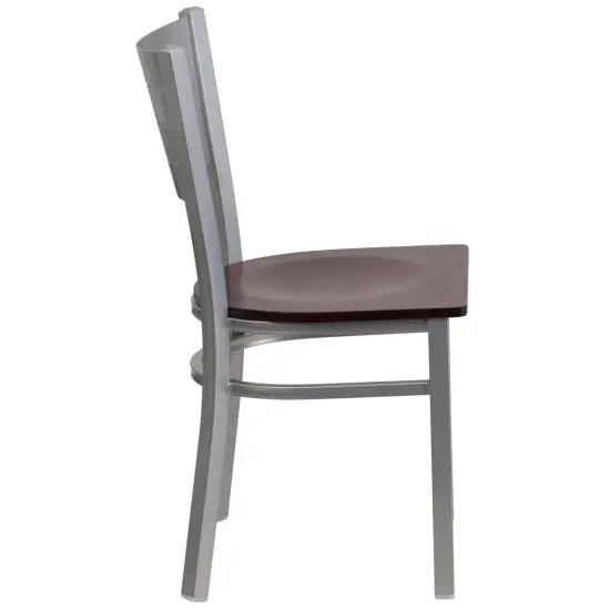 Emma and Oliver Silver Slat Back Metal Restaurant Dining Chair MahoganySeat/Silver {4}
