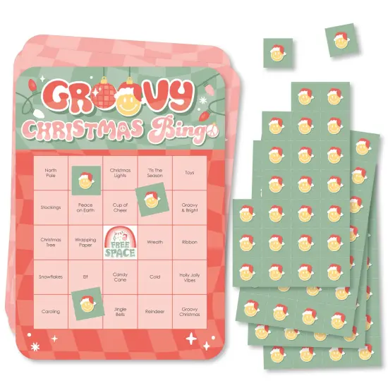 Big Dot of Happiness Groovy Christmas - Bingo Cards and Markers - Pastel Holiday Party Bingo Game - Set of 18 {1}