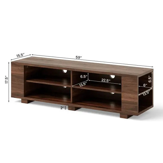 Wooden TV Stand with 8 Open Shelves for TVs up to 65 Inch Flat Screen Walnut {4}